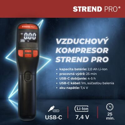 Kompresor Strend Pro K25, ručný, 150 psi, 10 bar, LED svetlo, akumulátorová pumpička Kompresor Strend Pro K25, ručný, 150 psi, 10 bar, LED svetlo, akumulátorová pumpička