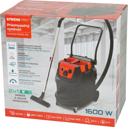 Vysávač Strend Pro MWD223, 40 lit, 1600W, priemyselný, HEPA filter