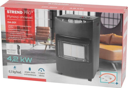 Ohrievač Strend Pro DA-201F 4,2kW, + plynová hadcia a regulátor plynu, plynový, skladací Ohrievač Strend Pro DA-201F 4,2kW, + plynová hadcia a regulátor plynu, plynový, skladací