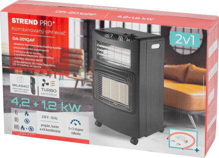 Ohrievač Strend Pro DA-201QAF 4,2kW + 1,6kW, + plynová hadica a regulátor plynu, 3v1, plynový, s ventilátorom Ohrievač Strend Pro DA-201QAF 4,2kW + 1,6kW, + plynová hadica a regulátor plynu, 3v1, plynový, s ventilátorom