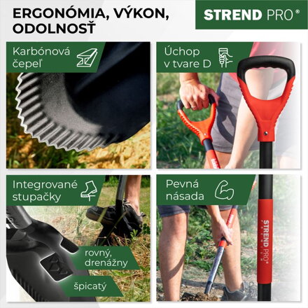 Rýľ Strend Pro Premium RedShark, rovný, s drevenou násadou D 1150 mm
