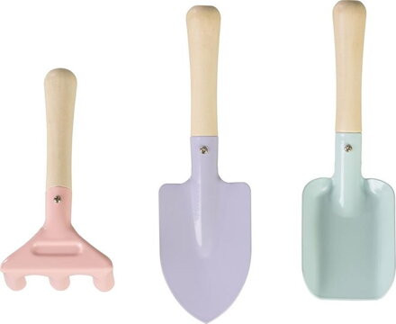 Sada náradia Strend Pro, záhradnícka, detská, 3-dielna, drevo + oceľ, lopatka hrable a rýľ