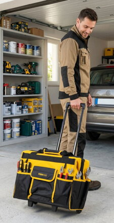 Brašňa Strend Pro, textilná, kufor, s kolieskami, s teleskopickou rukoväťou, na náradie, max. 20 kg, 44x24x42 cm