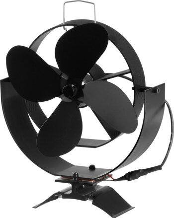 Ventilátor Strend Pro, krbový, s úchytom na dymovod a magnetom, poháňaný teplom, 4-lopatkový, čierny