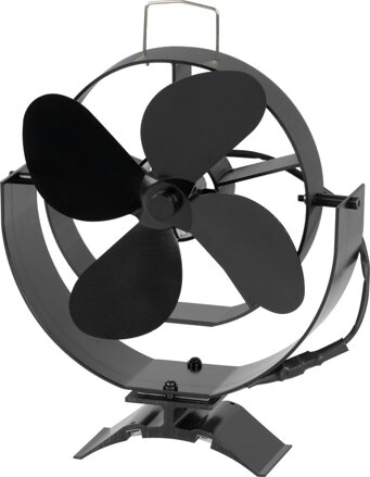 Ventilátor Strend Pro, krbový, s úchytom na dymovod a magnetom, poháňaný teplom, 4-lopatkový, čierny