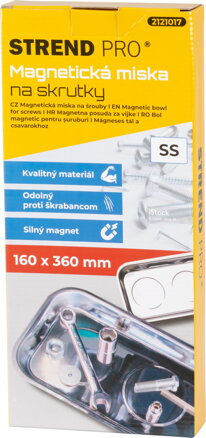 Miska Strend Pro, nádoba, na skrutky, magnetická, obdĺžniková, nerez, 160x360 mm