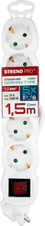 Kabel Strend Pro DG-805BK 01,50 m, predlžovací, 5 zásuviek + vypínač