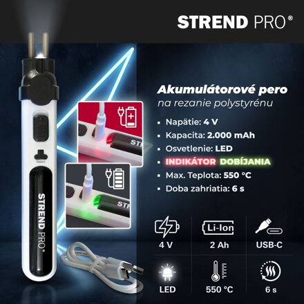 Pero Strend Pro, rezač na polystyrén, 2000mAh, USB nabíjanie, s príslušenstvom