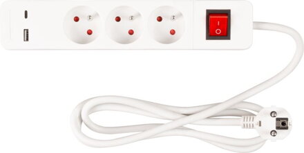 Kábel Strend Pro LG-FB603K, L-1.4 m, predlžovací, 3x zásuvka + vypínač, USB Kábel Strend Pro LG-FB603K, L-1.4 m, predlžovací, 3x zásuvka + vypínač, USB