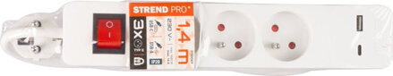 Kábel Strend Pro LG-FB603K, L-1.4 m, predlžovací, 3x zásuvka + vypínač, USB Kábel Strend Pro LG-FB603K, L-1.4 m, predlžovací, 3x zásuvka + vypínač, USB