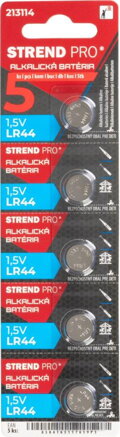 Batéria Strend Pro, alkalická, gombíková, LR44, 1,5V, blister 5 ks