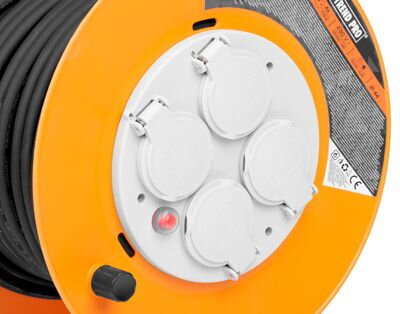 Kábel Strend Pro CR038, 4 zásuvky, L-20 m, IP44, guma, predlžovací, na bubne