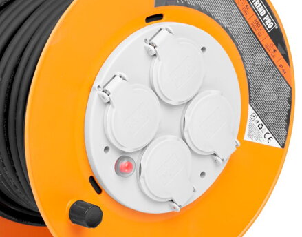 Kábel Strend Pro CR038, 4 zásuvky, L-20 m, IP44, guma, predlžovací, na bubne