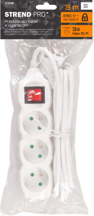 Kabel DG-F803BK 03,00 m, 3 zásuvky + vypínač
