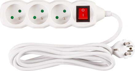 Kabel DG-F803BK 03,00 m, 3 zásuvky + vypínač