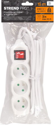 Kabel DG-F803BK 05,00 m, 3 zásuvky + vypínač