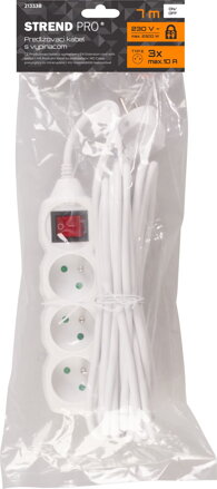 Kabel DG-F803BK 07,00 m, 3 zásuvky + vypínač