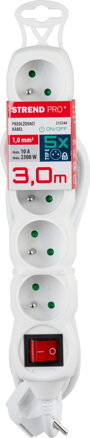 Kabel DG-F805BK 03,00 m, 5 zásuviek + vypínač