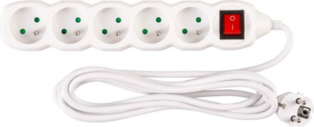 Kabel DG-F805BK 03,00 m, 5 zásuviek + vypínač