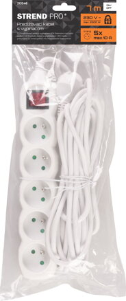 Kabel DG-F805BK 07,00 m, 5 zásuviek + vypínač