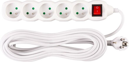 Kabel DG-F805BK 10,00 m, 5 zásuviek + vypínač