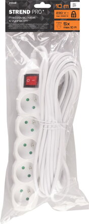 Kabel DG-F805BK 10,00 m, 5 zásuviek + vypínač