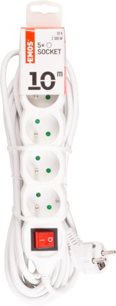 Kabel DG-F805BK 10,00 m, 5 zásuviek + vypínač
