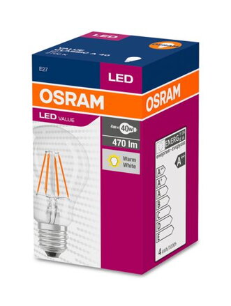 Ziarovka OSRAM® LED Value CLASSIC A FIL 40 non-dim, 4W/827 E27 2700 K
