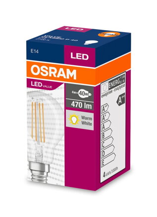 Ziarovka OSRAM® LED Value CLASSIC P FIL 40 non-dim, 4W/827 E14 2700 K