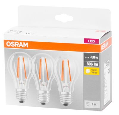 Ziarovka OSRAM® LED FR 060 non-dim, 7W/827 E27 2700K MULTIPACK, Star CLASSIC, MATNÁ, bal. 3 ks