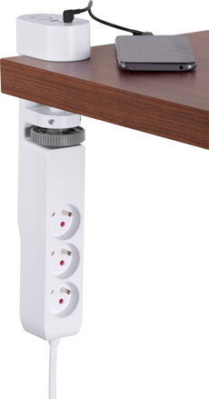 Kábel Strend Pro, L-1,4 m, predlžovací, 6v1, 3x zásuvka, 2x USB-A, 1x USB-C, s upnutím na stôl
