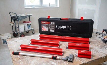 Sada hladítok Strend Pro Premium Ergonomic, na stierky a sadrové omietky, 250-1000 mm, 1,05-1,88 m teleskopická tyč, držiak, v kufri