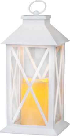 Lampáš MagicHome Vianoce, LED teplá biela, 3xAAA, plast, časovač, biely, 14x14x32.2 cm, pohyblivý plameň