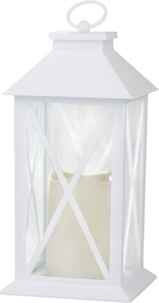 Lampáš MagicHome Vianoce, LED teplá biela, 3xAAA, plast, časovač, biely, 14x14x32.2 cm, pohyblivý plameň