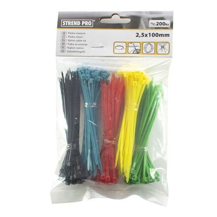 Sada viazacích pások 100x2,5 mm, 200 ks, multicolor