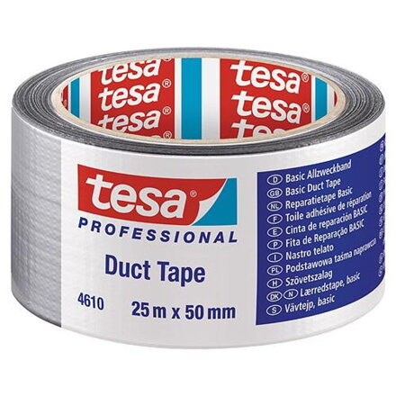 Paska tesa® BASIC Duct Tape, strieborná, textilná, 50 mm, L-25 m