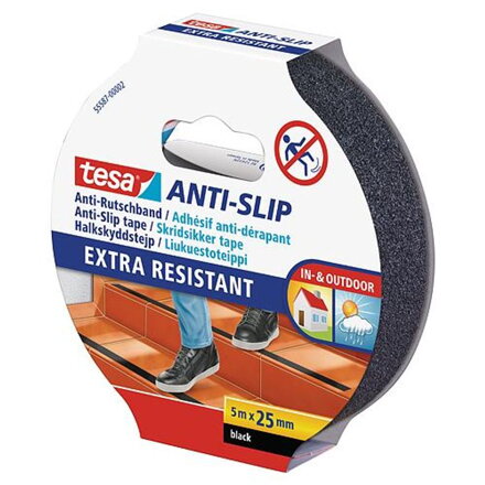 Paska tesa® Anti-slip, protišmyková, čierna, 25 mm, L-5 m