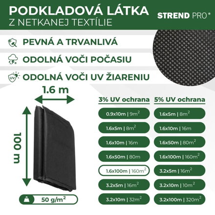 Textilia Garden B4407 1,6x100 m, netkaná, 50 g/m, čierna rolka
