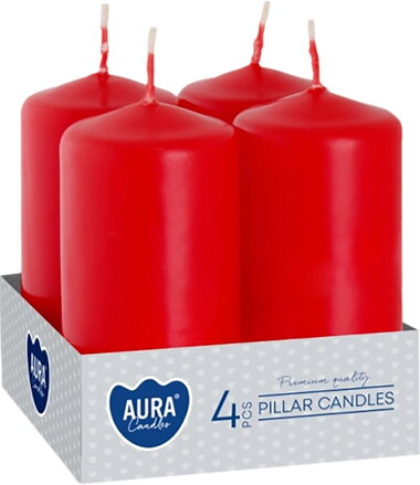 Sviečky AURA, valec, červená, 40x80mm, 9h, 80g, bal. 4ks