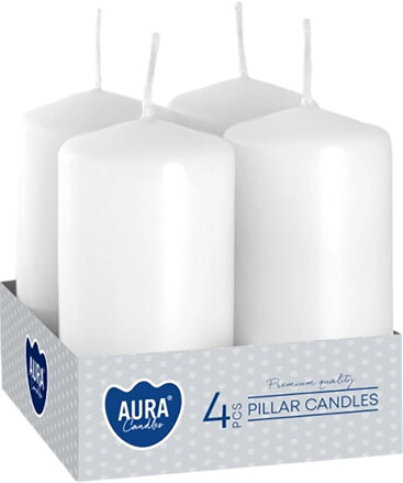 Sviečky AURA, valec, biela, 40x80mm, 9h, 80g, bal. 4ks