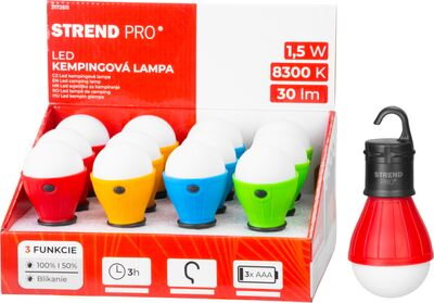 Svietidlo Strend Pro Camping C748, lampa, tvar žiarovky, 3xAAA, červená, modrá, zelená, oranžová, 12 ks
