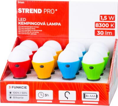 Svietidlo Strend Pro Camping C748, lampa, tvar žiarovky, 3xAAA, červená, modrá, zelená, oranžová, 12 ks