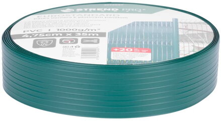 Páska Strend Pro EUROSTANDARD, 47,5 mm, L-35 m, tieniaca, zelená, krycia, na plotové panely, s 20 klipsami, 1200g/m2, PVC, RAL6005