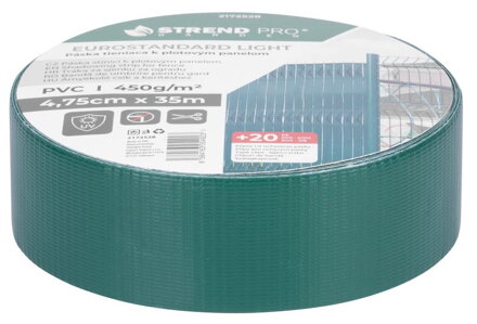 Páska Strend Pro EUROSTANDARD LIGHT, 47,5 mm, L-35 m, tieniaca, zelená, krycia, na plotové panely, s 20 klipsami, 450g/m2, PVC, RAL6005