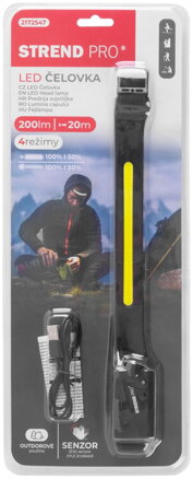 Čelovka Strend Pro Headlight H4034, LED+XPE, 200 lm, 1200 mAh, USB nabíjanie