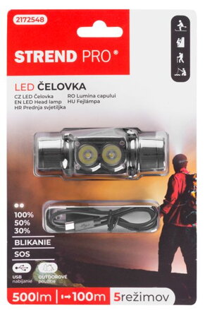 Čelovka Strend Pro Headlight H4016, 2xXPG, 500 lm, 2000 mAh, USB nabíjanie, vodeodolná