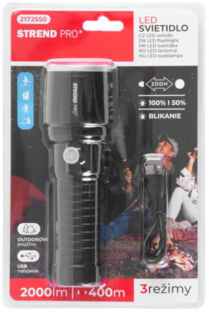 Svietidlo Strend Pro Flashlight F3011, 14W P50, 2000 lm, Zoom, USB nabíjanie, vodeodolné