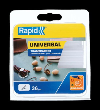 Tyčinka RAPID, 07x90 mm, univerzal transparent, 36 ks, tavná, tavné lepidlo, náplň do tavnej pištole