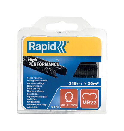 Spona RAPID VR22, PVC čierna, 215 ks, sponky pre viazacie kliešte RAPID FP222 a FP20, pre drôt 5-11mm Spona RAPID VR22, PVC čierna, 215 ks, sponky pre viazacie kliešte RAPID FP222 a FP20, pre drôt 5-11mm
