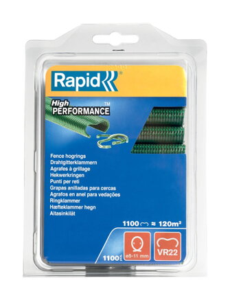 Spona RAPID VR22, PVC zelená, 1100 ks, sponky pre viazacie kliešte RAPID FP222 a FP20, pre drôt 5-11mm Spona RAPID VR22, PVC zelená, 1100 ks, sponky pre viazacie kliešte RAPID FP222 a FP20, pre drôt 5-11mm